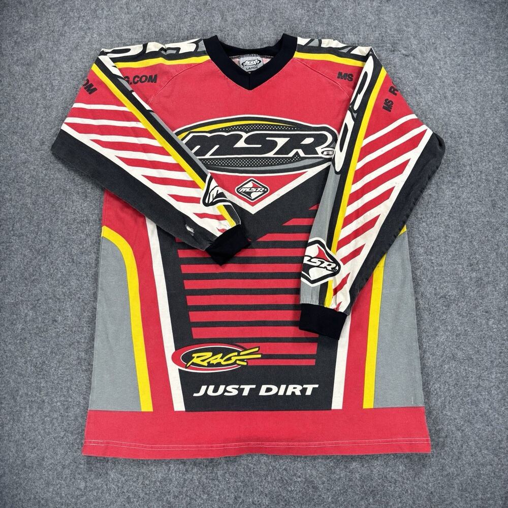 Vintage MSR Racing Rage Just Dirt Motocross Jersey Cotton Red Black Men's Large